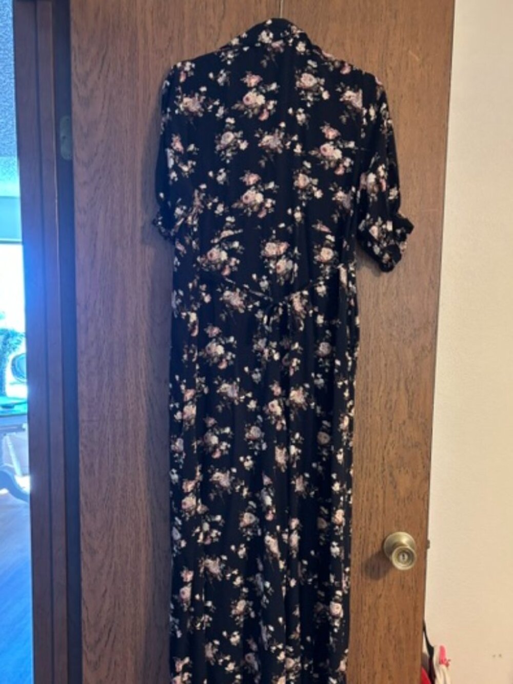 Natural Life Black Floral Wide Leg Cropped Short Sleeve Jumpsuit Large - Picture 7 of 8